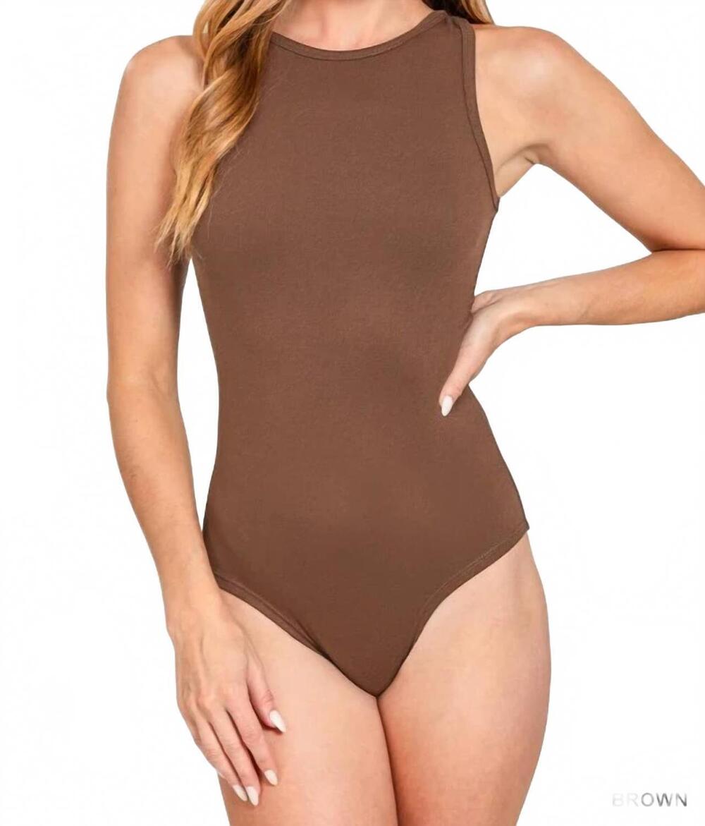 NEW ZENANA sleeveless bodysuit in brown